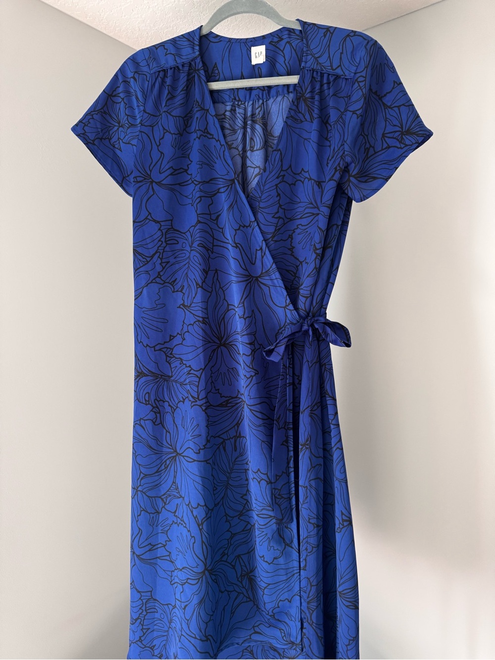 GAP Cobalt Blue Floral Wrap Midi Dress